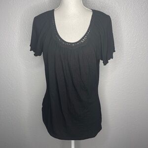 Carole Little Black Top‎ with neckline detail